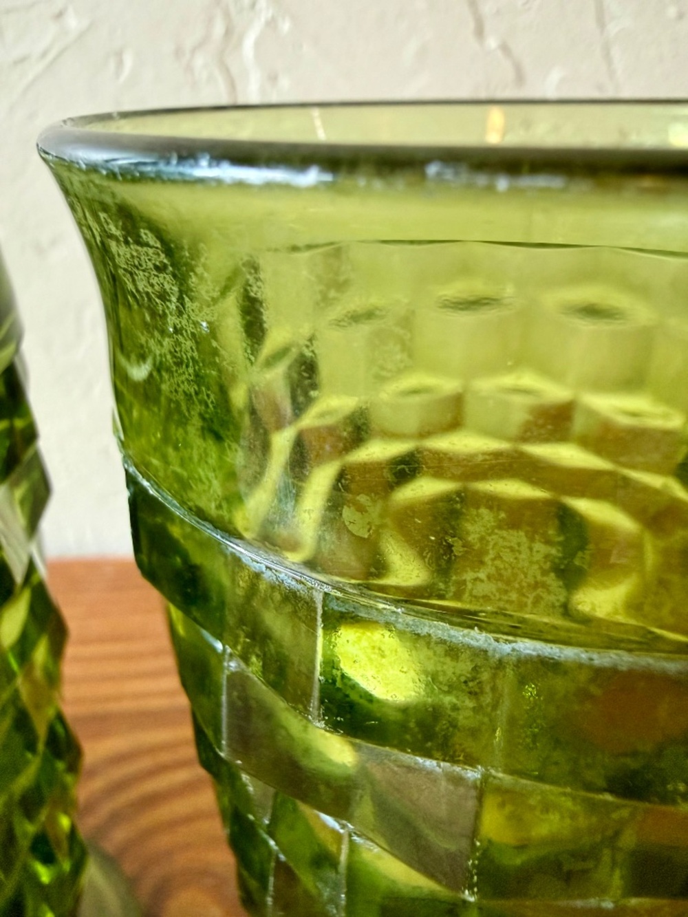 Indiana Glass Whitehall Cubist Olive Green Footed Tumblers Set of 4 - Picture 6 of 15